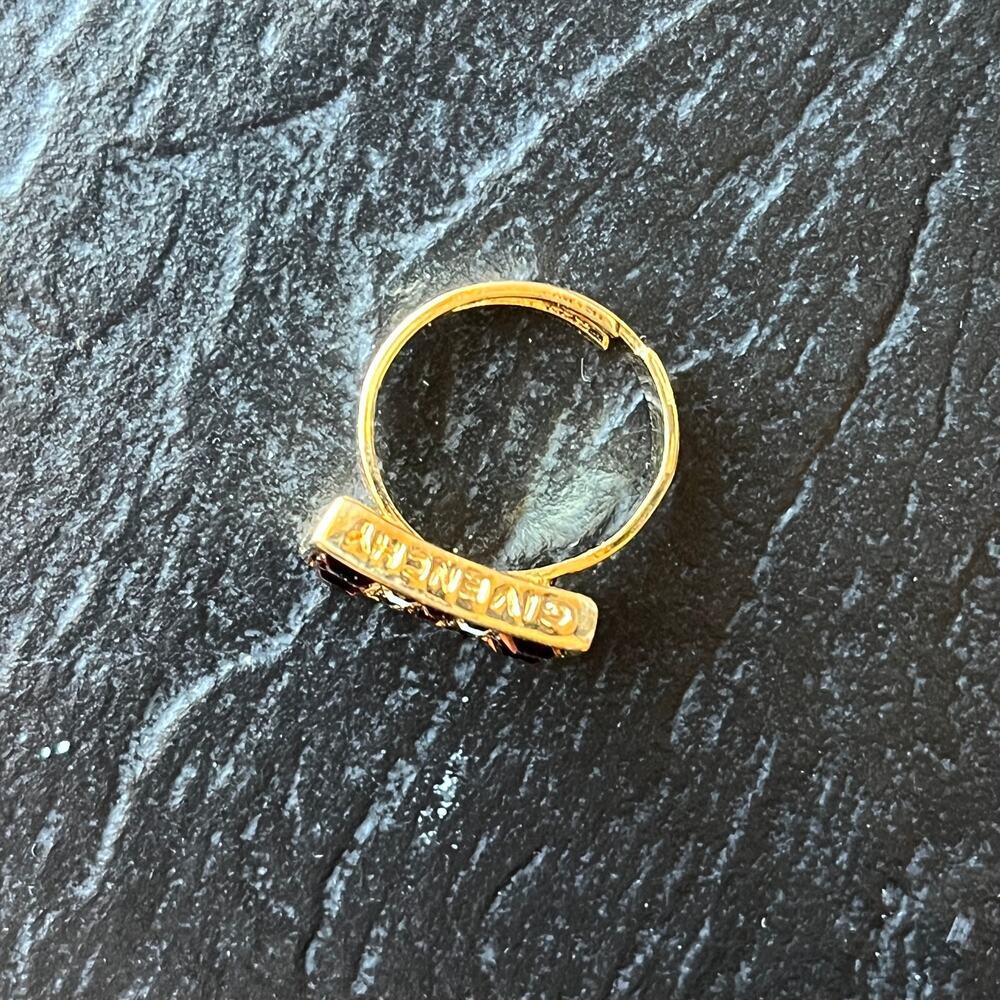Vintage GIVENCHY Gold Tone Rectangular Ring with White and Amber Rhinestones - Picture 5 of 8